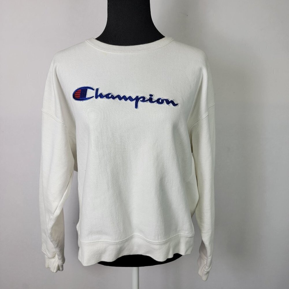 Vtg. Champion Sweatshirt Sz XL White Long Sleeve Reverse Weave Embroidered Logo